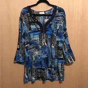 AVENUE SIZE 18/20 Bling Blue Gems & silver sequins neckline TUNIC top blouse